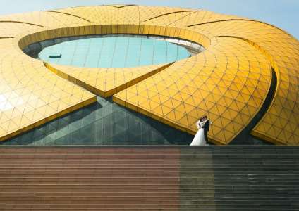 Wedding photoshoot in high-tech style